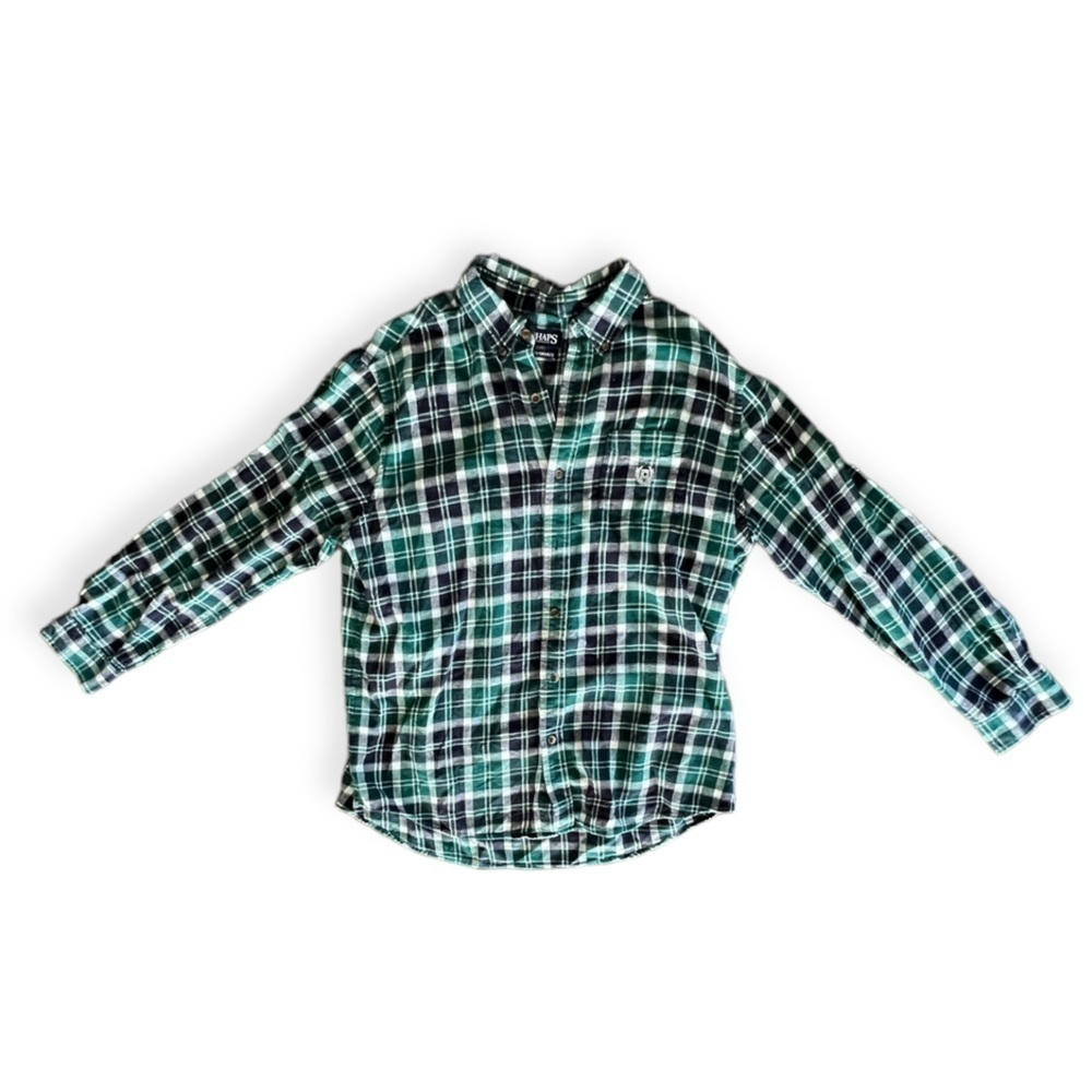 Chaps Performance men casual shirt green white plaid button front XXL